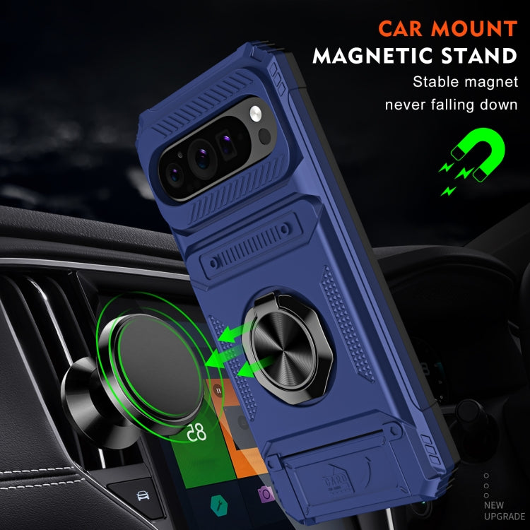 For Google Pixel 9 Pro XL TPU Hybrid PC Shockproof Card Phone Case with Metal Ring Holder(Blue) - Google Cases by buy2fix | Online Shopping UK | buy2fix