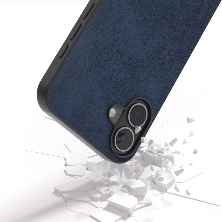 For iPhone 16 Black Frame Two-color Calf Texture PU Phone Case(Blue) - iPhone 16 Cases by buy2fix | Online Shopping UK | buy2fix