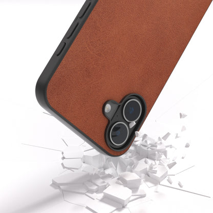 For iPhone 16 Black Frame Two-color Calf Texture PU Phone Case(Brown) - iPhone 16 Cases by buy2fix | Online Shopping UK | buy2fix