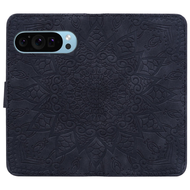 For Google Pixel 9 Pro XL Mandala Embossed Dual-Fold Calf Leather Phone Case(Black) - Google Cases by buy2fix | Online Shopping UK | buy2fix