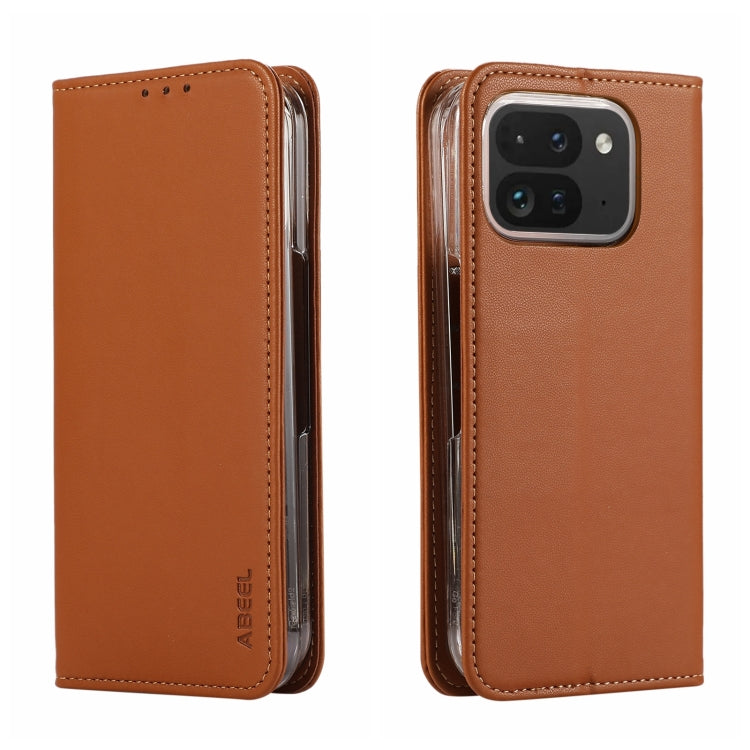 For Google Pixel 9 Pro Fold ABEEL RFID Magnetic Flip Leather Phone Case(Brown) - Google Cases by buy2fix | Online Shopping UK | buy2fix