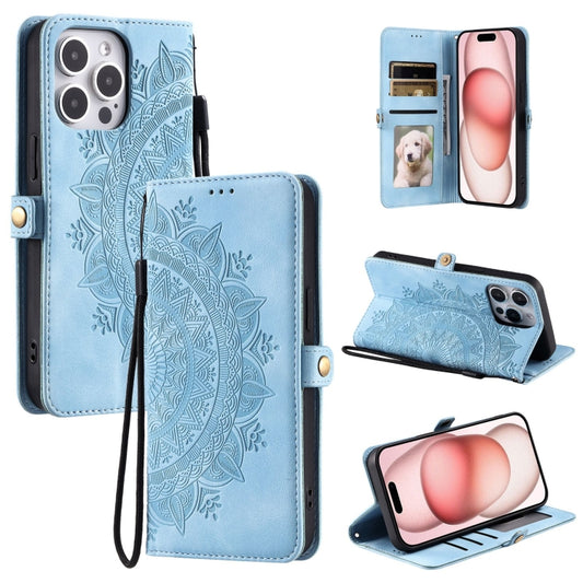 For iPhone 16 Pro Skin Feel Totem Embossed Leather Phone Case(Blue) - iPhone 16 Pro Cases by buy2fix | Online Shopping UK | buy2fix