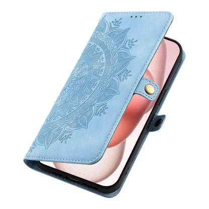 For iPhone 16 Skin Feel Totem Embossed Leather Phone Case(Blue) - iPhone 16 Cases by buy2fix | Online Shopping UK | buy2fix