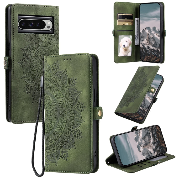 For Google Pixel 9 Pro XL Skin Feel Totem Embossed Leather Phone Case(Deep Green) - Google Cases by buy2fix | Online Shopping UK | buy2fix