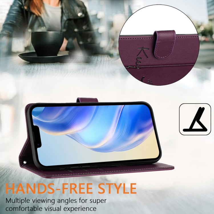 For iPhone 16 Pro Smile Embossing RFID Leather Phone Case(Violet) - iPhone 16 Pro Cases by buy2fix | Online Shopping UK | buy2fix