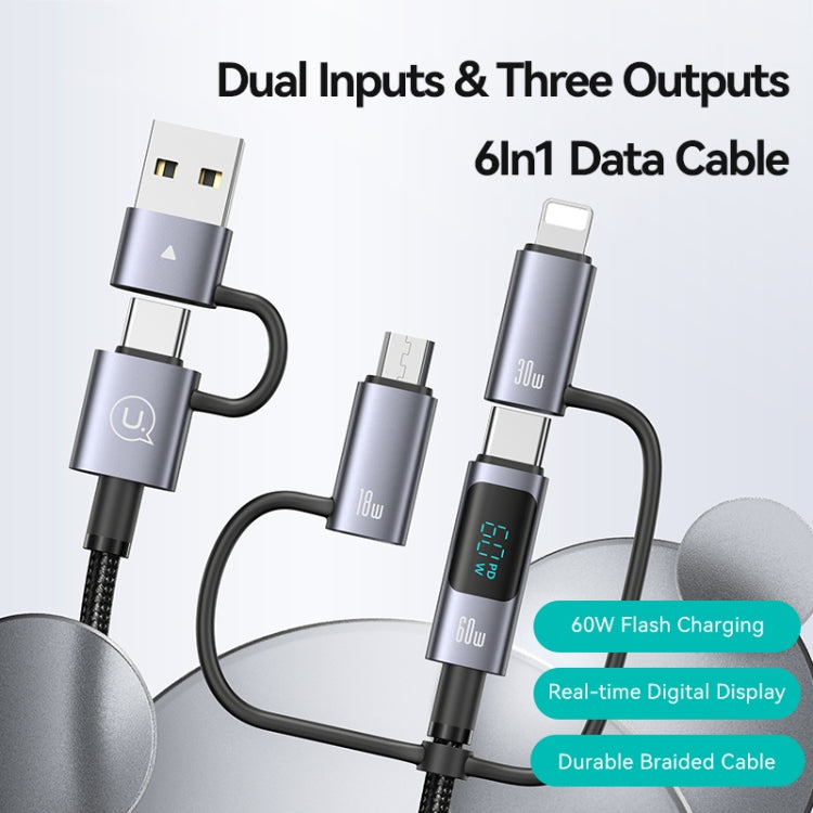 USAMS 60W 6 in 1 Digital Display Fast Charging Cable, Length:2m(Titanium Gray) - Multifunction Cable by USAMS | Online Shopping UK | buy2fix