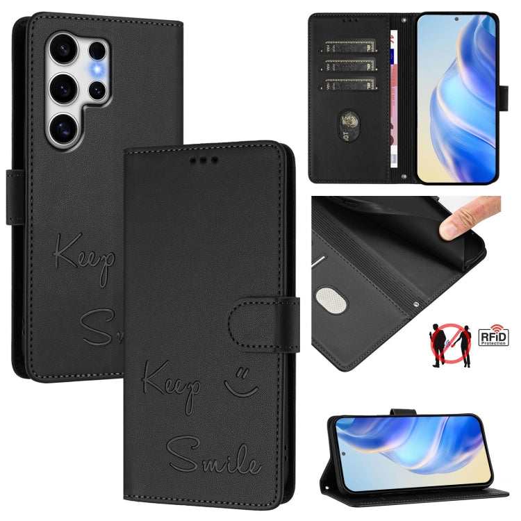 For Samsung Galaxy S25 Ultra 5G Smile Embossing RFID Leather Phone Case(Black) - Galaxy S25 Ultra 5G Cases by buy2fix | Online Shopping UK | buy2fix