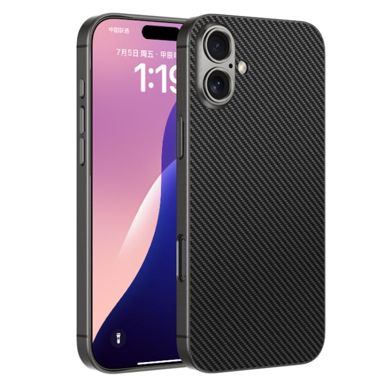 For iPhone 16 GKK Metal Paint Skin Feel Leather Full Coverage Phone Case(Carbon Fibre) - iPhone 16 Cases by GKK | Online Shopping UK | buy2fix