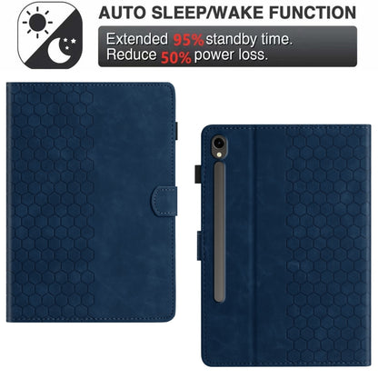 For Samsung Galaxy Tab S9 / S9 FE Honeycomb Embossed Leather Smart Tablet Case(Blue) - Galaxy Tab S9 Cases by buy2fix | Online Shopping UK | buy2fix