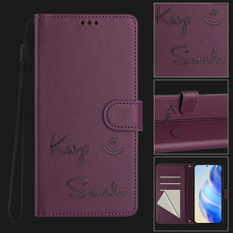 For Google Pixel 9 / Pixel 9 Pro Smile Embossing RFID Leather Phone Case(Violet) - Google Cases by buy2fix | Online Shopping UK | buy2fix