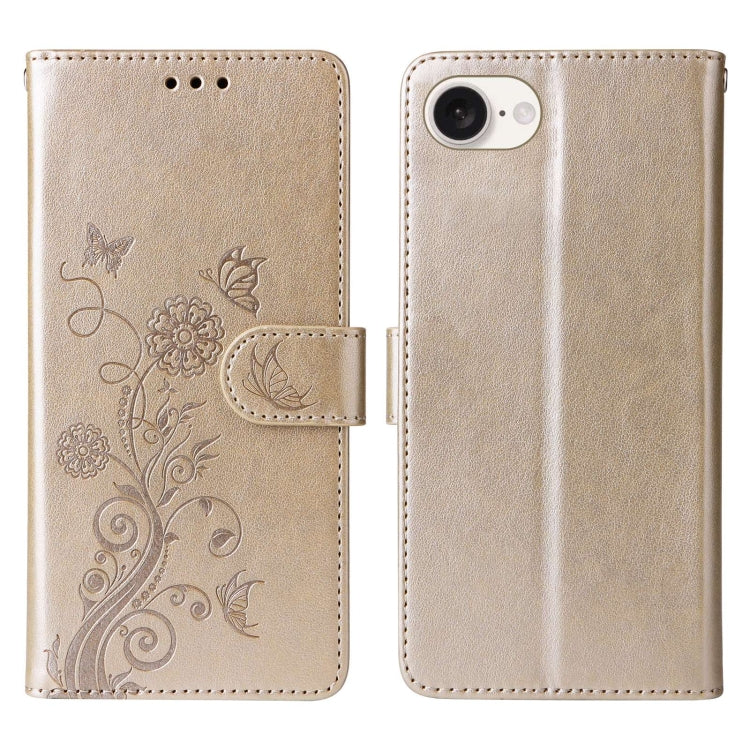 For iPhone SE 2024 Embossed Butterfly Flowers Leather Phone Case(Gold) - iPhone 13 Cases by buy2fix | Online Shopping UK | buy2fix