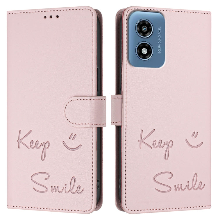 For Motorola Moto G 5G 2024 Global Smile Embossing RFID Leather Phone Case(Pink) - Motorola Cases by buy2fix | Online Shopping UK | buy2fix