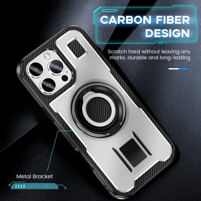 For iPhone 16 Pro Max Ring Holder Carbon Fiber PC Hybrid TPU Phone Case(White) - iPhone 16 Pro Max Cases by buy2fix | Online Shopping UK | buy2fix