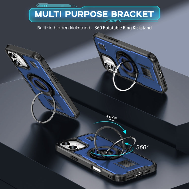 For iPhone 16 Plus Ring Holder Carbon Fiber PC Hybrid TPU Phone Case(Blue) - iPhone 16 Plus Cases by buy2fix | Online Shopping UK | buy2fix