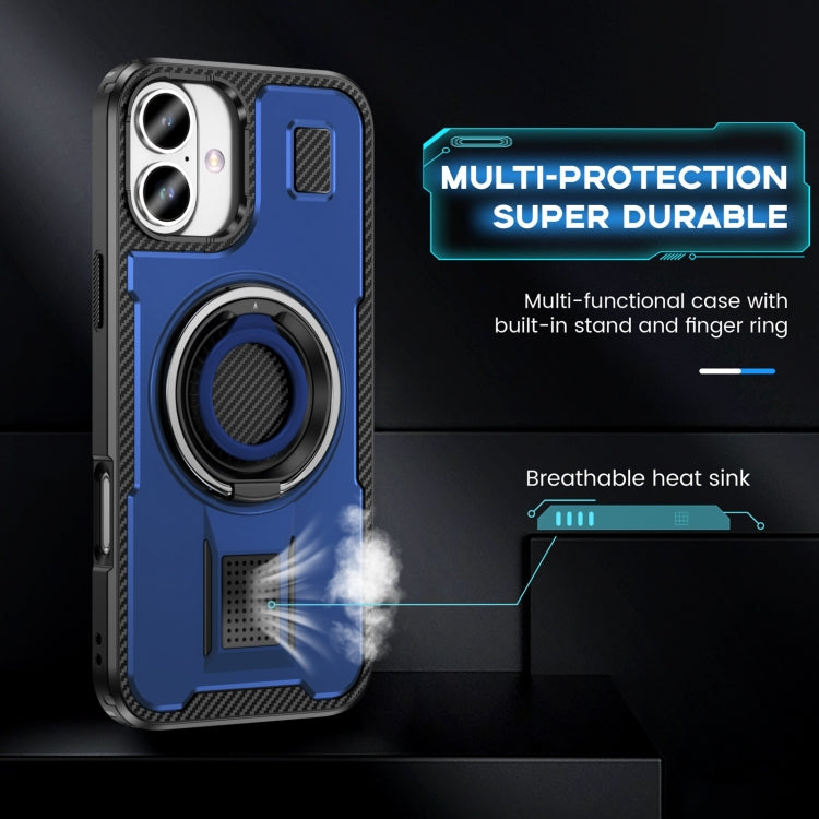 For iPhone 16 Plus Ring Holder Carbon Fiber PC Hybrid TPU Phone Case(Blue) - iPhone 16 Plus Cases by buy2fix | Online Shopping UK | buy2fix