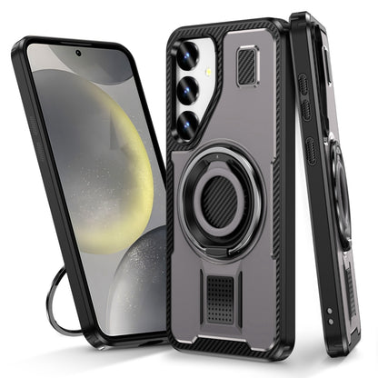 For Samsung Galaxy S25+ 5G Ring Holder Carbon Fiber PC Hybrid TPU Phone Case(Grey) - Galaxy S25+ 5G Cases by buy2fix | Online Shopping UK | buy2fix