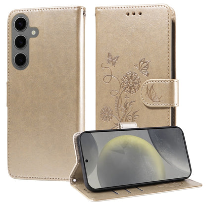 For Samsung Galaxy S25 5G Embossed Butterfly Flowers Leather Phone Case(Gold) - Galaxy S25 5G Cases by buy2fix | Online Shopping UK | buy2fix