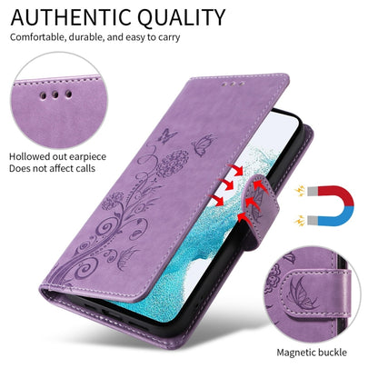 For Google Pixel 9 Pro XL Embossed Butterfly Flowers Leather Phone Case(Purple) - Google Cases by buy2fix | Online Shopping UK | buy2fix