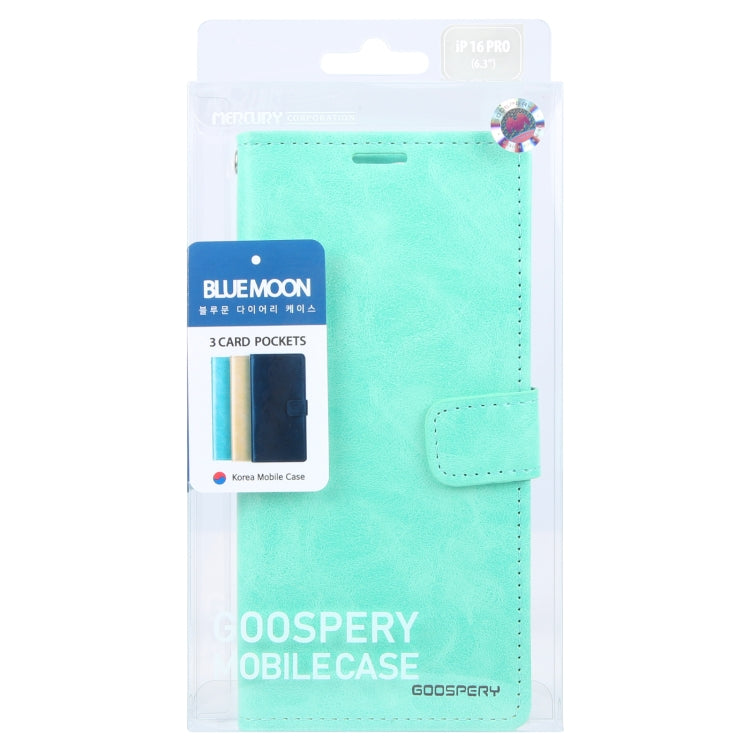 For iPhone 16 Pro GOOSPERY BLUE MOON Crazy Horse Texture Leather Phone Case(Mint Green) - iPhone 16 Pro Cases by GOOSPERY | Online Shopping UK | buy2fix