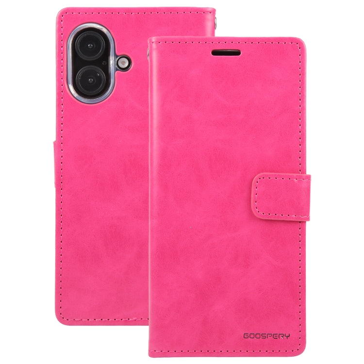 For iPhone 16 GOOSPERY BLUE MOON Crazy Horse Texture Leather Phone Case(Rose Red) - iPhone 16 Cases by GOOSPERY | Online Shopping UK | buy2fix