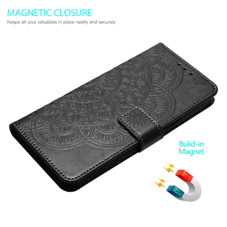 For iPhone 16 Plus Flower Embossed Leather Phone Case(Black) - iPhone 16 Plus Cases by buy2fix | Online Shopping UK | buy2fix