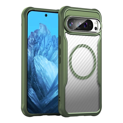 For Google Pixel 9 Pro XL Carbon Fiber Texture MagSafe Translucent Phone Case(Green) - Google Cases by buy2fix | Online Shopping UK | buy2fix