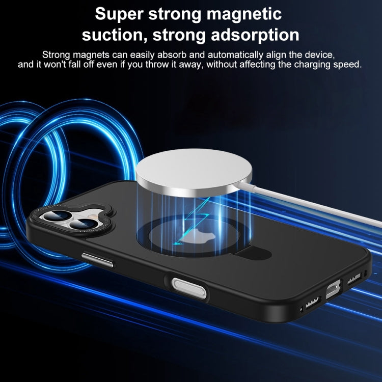 For iPhone 16 Skin Feel MagSafe Magnetic Holder Phone Case(Black) - iPhone 16 Cases by buy2fix | Online Shopping UK | buy2fix