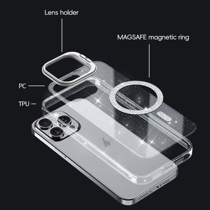 For iPhone 16 Pro Shiny Shield MagSafe Lens Holder Phone Case(Silver) - iPhone 16 Pro Cases by buy2fix | Online Shopping UK | buy2fix