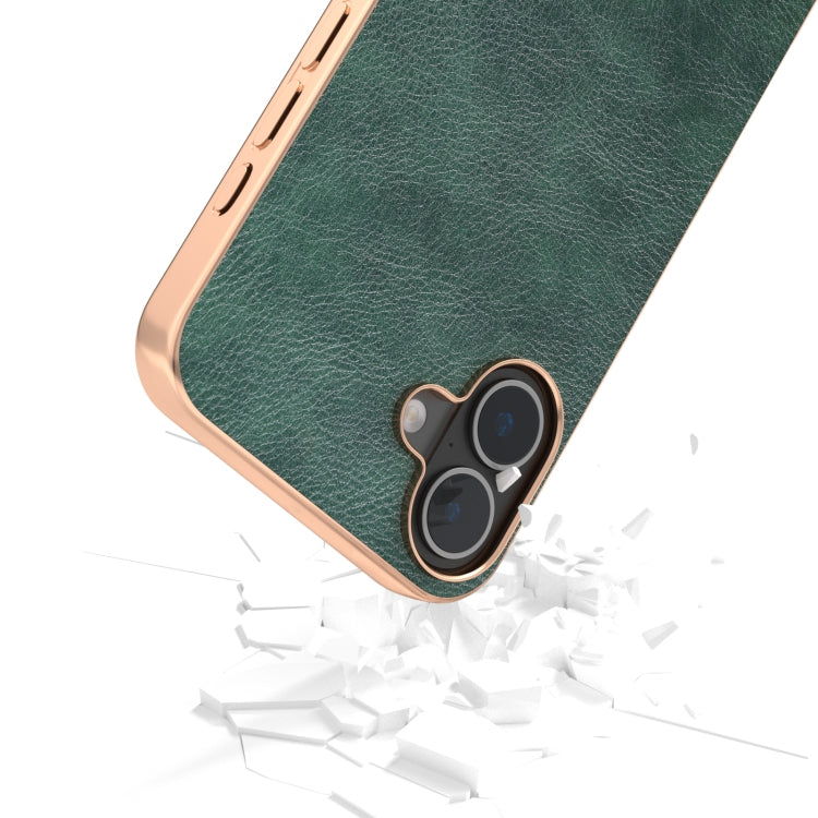 For iPhone 16 Nano Electroplating Dual Color Lichi Texture PU Phone Case(Green) - iPhone 16 Cases by buy2fix | Online Shopping UK | buy2fix