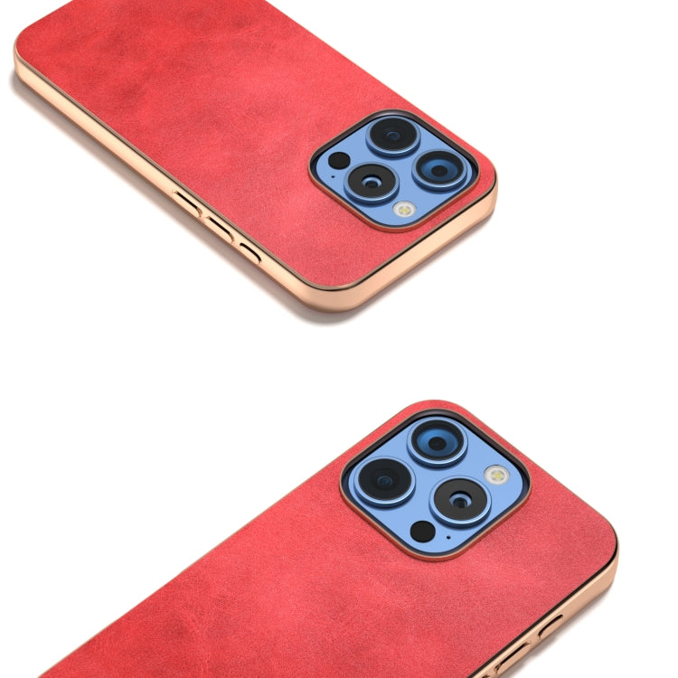 For iPhone 16 Pro Max Nano Electroplating Dual Color Cowhide Texture Protective Phone Case(Red) - iPhone 16 Pro Max Cases by buy2fix | Online Shopping UK | buy2fix