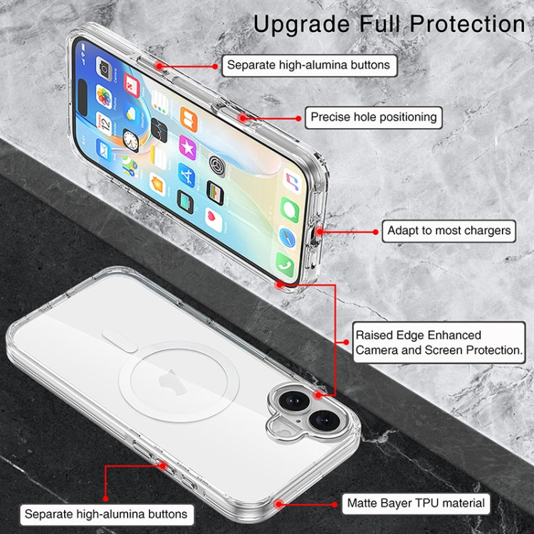 For iPhone 16 Plus Metal Buttons MagSafe Magnetic PC Hybrid TPU Phone Case(Transparent) - iPhone 16 Plus Cases by buy2fix | Online Shopping UK | buy2fix