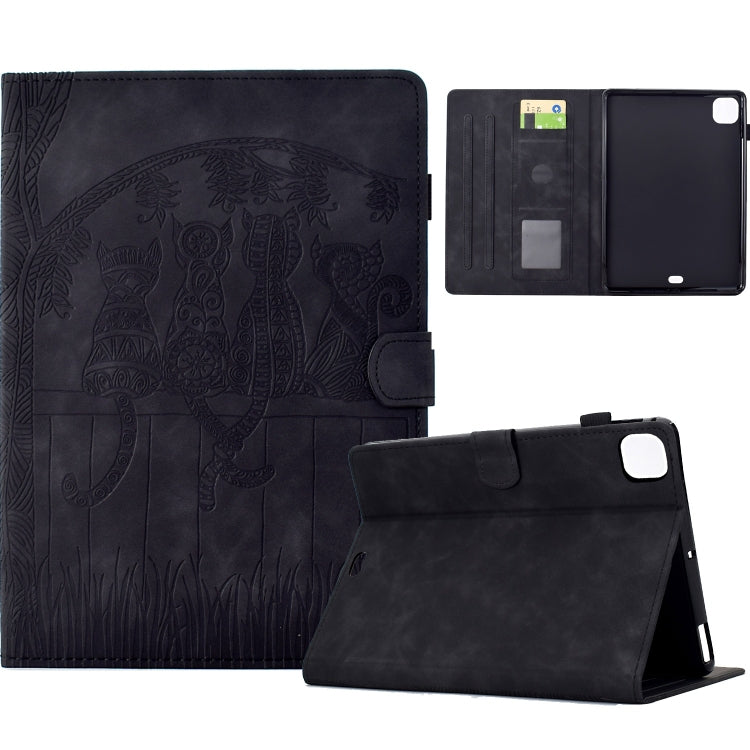 For iPad Air 11 2024 / Pro 11 2022 Cats Embossed Leather Smart Tablet Case(Black) - iPad Air 11 2024 Cases by buy2fix | Online Shopping UK | buy2fix