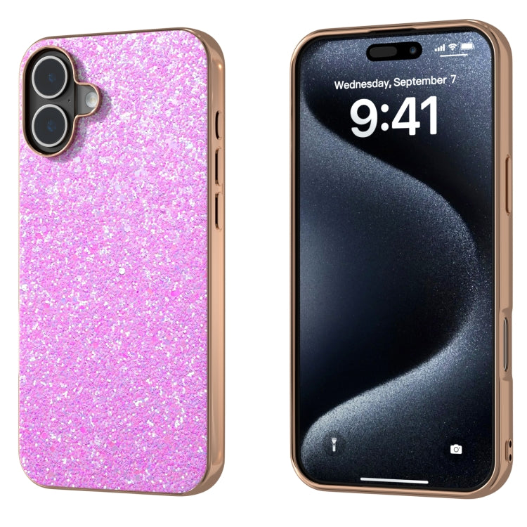 For iPhone 16 Electroplating Frame Colorful Glitter Phone Case(Dark Pink) - iPhone 16 Cases by buy2fix | Online Shopping UK | buy2fix