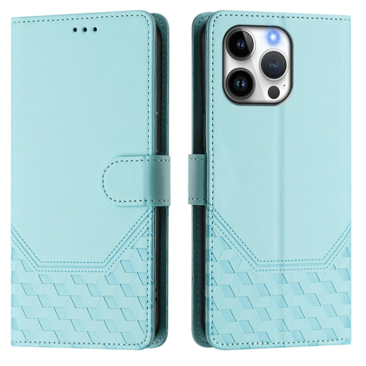 For iPhone 16 Pro Max Honeycomb Embossing RFID Leather Phone Case(Mint Green) - iPhone 16 Pro Max Cases by buy2fix | Online Shopping UK | buy2fix