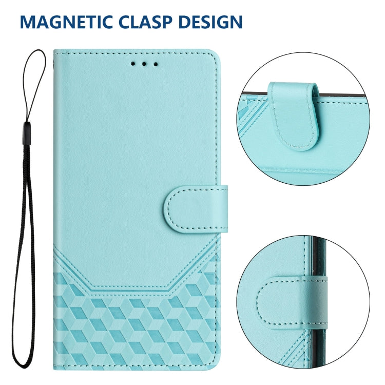 For iPhone 16 Pro Max Honeycomb Embossing RFID Leather Phone Case(Mint Green) - iPhone 16 Pro Max Cases by buy2fix | Online Shopping UK | buy2fix