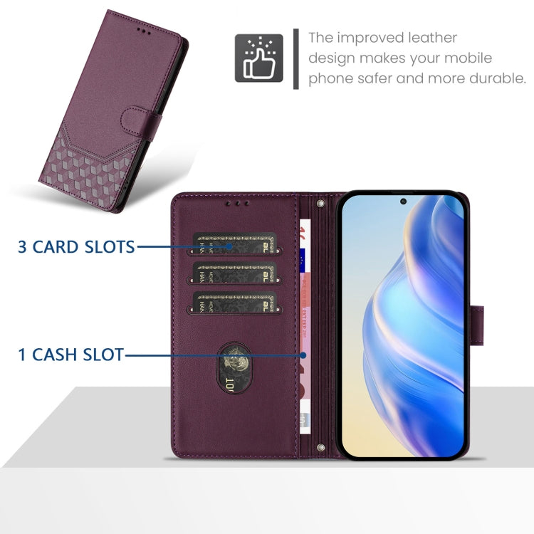 For Google Pixel 9 / 9 Pro Honeycomb Embossing RFID Leather Phone Case(Violet) - Google Cases by buy2fix | Online Shopping UK | buy2fix