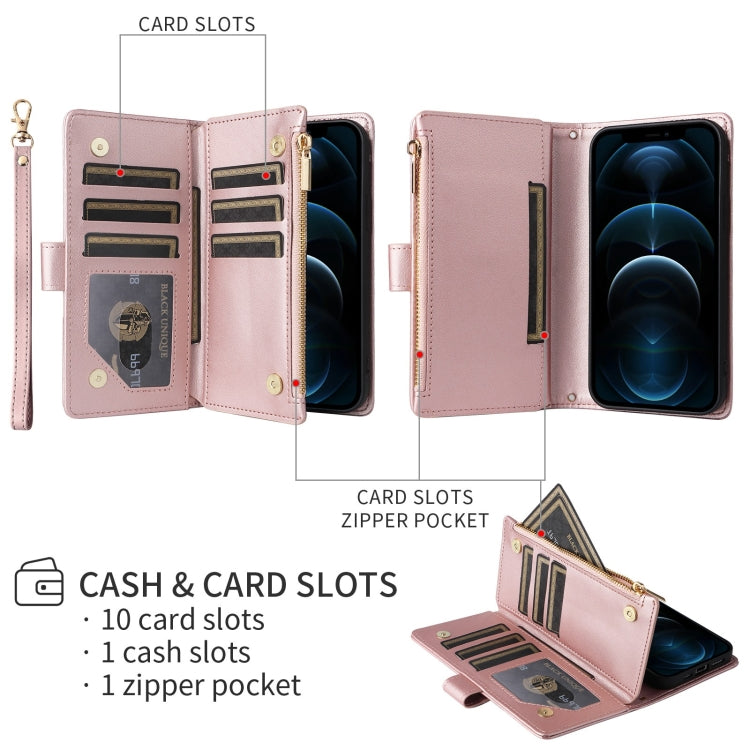 For iPhone 16 Pro Max Crossbody Zipper Wallet Rhombus Leather Phone Case(Rose Gold) - iPhone 16 Pro Max Cases by buy2fix | Online Shopping UK | buy2fix