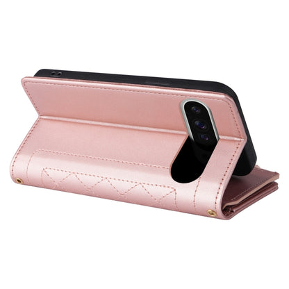 For Google Pixel 9 Pro XL Crossbody Zipper Wallet Rhombus Leather Phone Case(Rose Gold) - Google Cases by buy2fix | Online Shopping UK | buy2fix