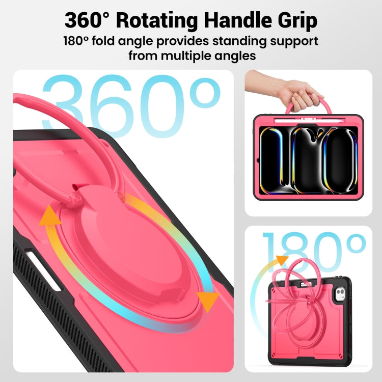 For iPad Pro 11 2024 Honeycomb Hybrid Tablet Case with Handle Holder & Strap(Rose Red) - iPad Pro 11 2024 Cases by buy2fix | Online Shopping UK | buy2fix