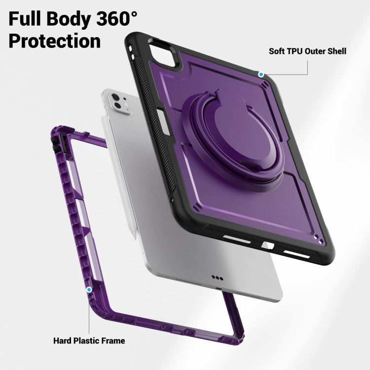 For iPad Pro 11 2024 Honeycomb Hybrid Tablet Case with Handle Holder & Strap(Purple) - iPad Pro 11 2024 Cases by buy2fix | Online Shopping UK | buy2fix