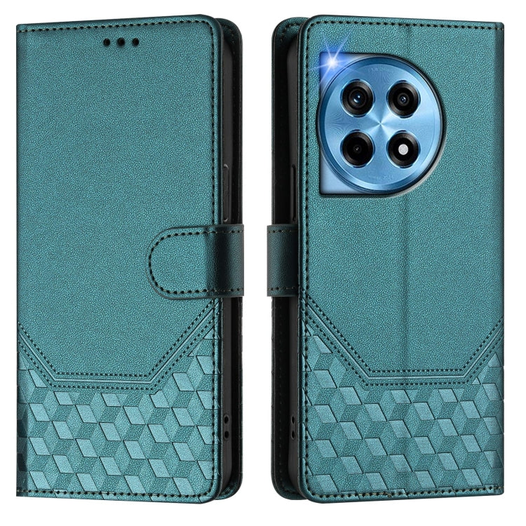 For OnePlus 12 5G Global Honeycomb Embossing RFID Leather Phone Case(Peacock Green) - OnePlus Cases by buy2fix | Online Shopping UK | buy2fix