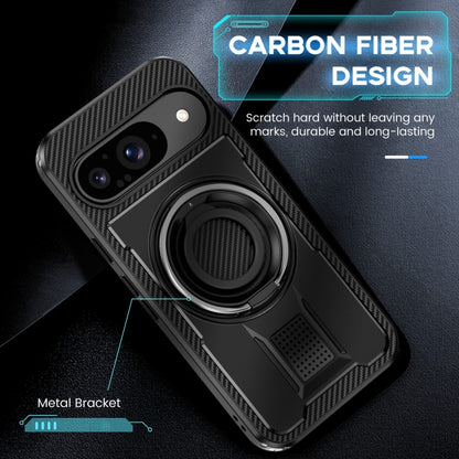 For Google Pixel 9 / 9 Pro Ring Holder Carbon Fiber PC Hybrid TPU Phone Case(Black) - Google Cases by buy2fix | Online Shopping UK | buy2fix