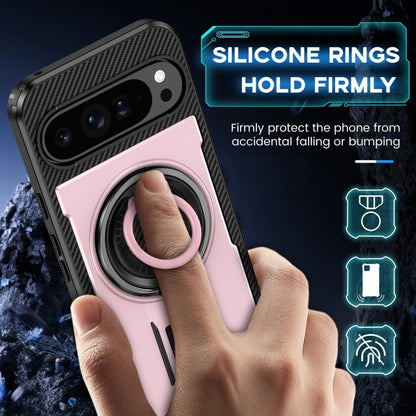 For Google Pixel 9 Pro XL Ring Holder Carbon Fiber PC Hybrid TPU Phone Case(Rose Gold) - Google Cases by buy2fix | Online Shopping UK | buy2fix