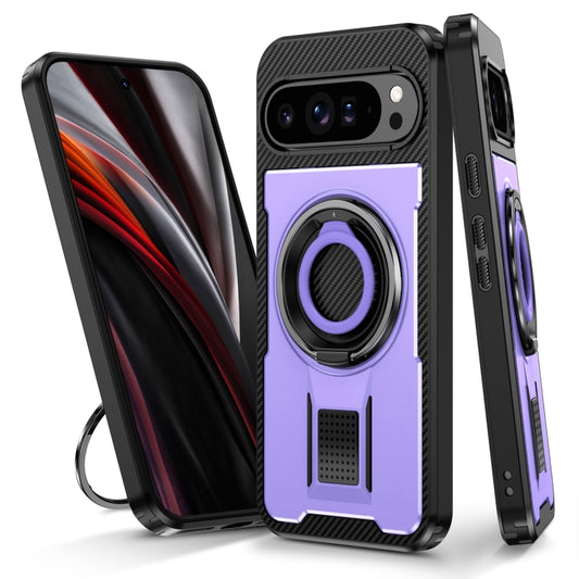 For Google Pixel 9 Pro XL Ring Holder Carbon Fiber PC Hybrid TPU Phone Case(Purple) - Google Cases by buy2fix | Online Shopping UK | buy2fix