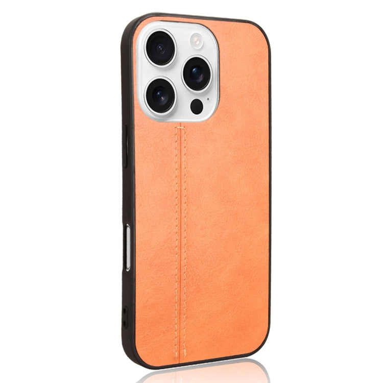 For iPhone 16 Pro Cow Pattern Sewing Card Bag Phone Case(Orange) - iPhone 16 Pro Cases by buy2fix | Online Shopping UK | buy2fix