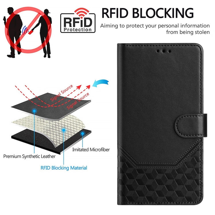 For Motorola Moto G 5G 2024 Oversea Honeycomb Embossing RFID Leather Phone Case(Black) - Motorola Cases by buy2fix | Online Shopping UK | buy2fix