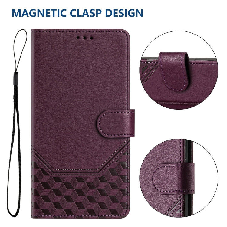 For Motorola Moto G Power 5G 2024 Honeycomb Embossing RFID Leather Phone Case(Violet) - Motorola Cases by buy2fix | Online Shopping UK | buy2fix