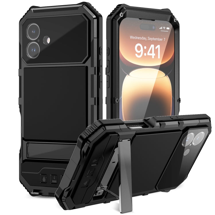 For iPhone 16 Plus R-JUST Life Waterproof Dustproof Shockproof Holder Phone Case(Black) - iPhone 16 Plus Cases by R-JUST | Online Shopping UK | buy2fix