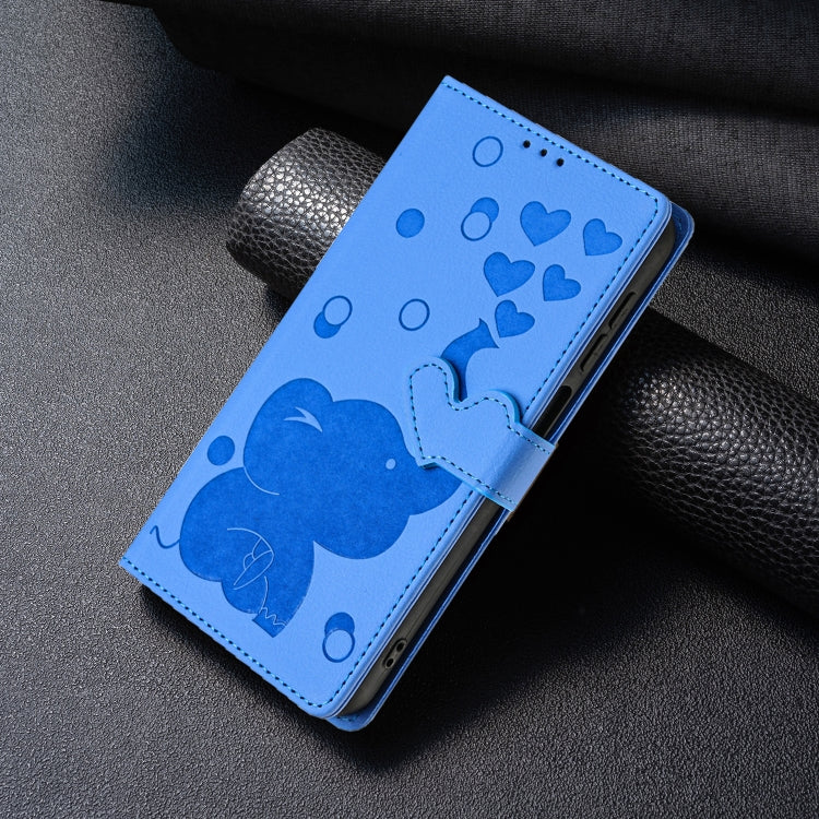 For iPhone 16 Cartoon Elephant Embossed Leather Phone Case(Blue) - iPhone 16 Cases by buy2fix | Online Shopping UK | buy2fix