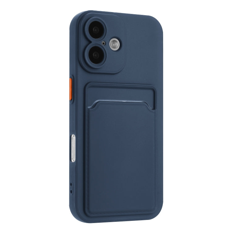 For iPhone 16 Skin Feel Card Contrast Color Button TPU Phone Case(Dark Blue) - iPhone 16 Cases by buy2fix | Online Shopping UK | buy2fix